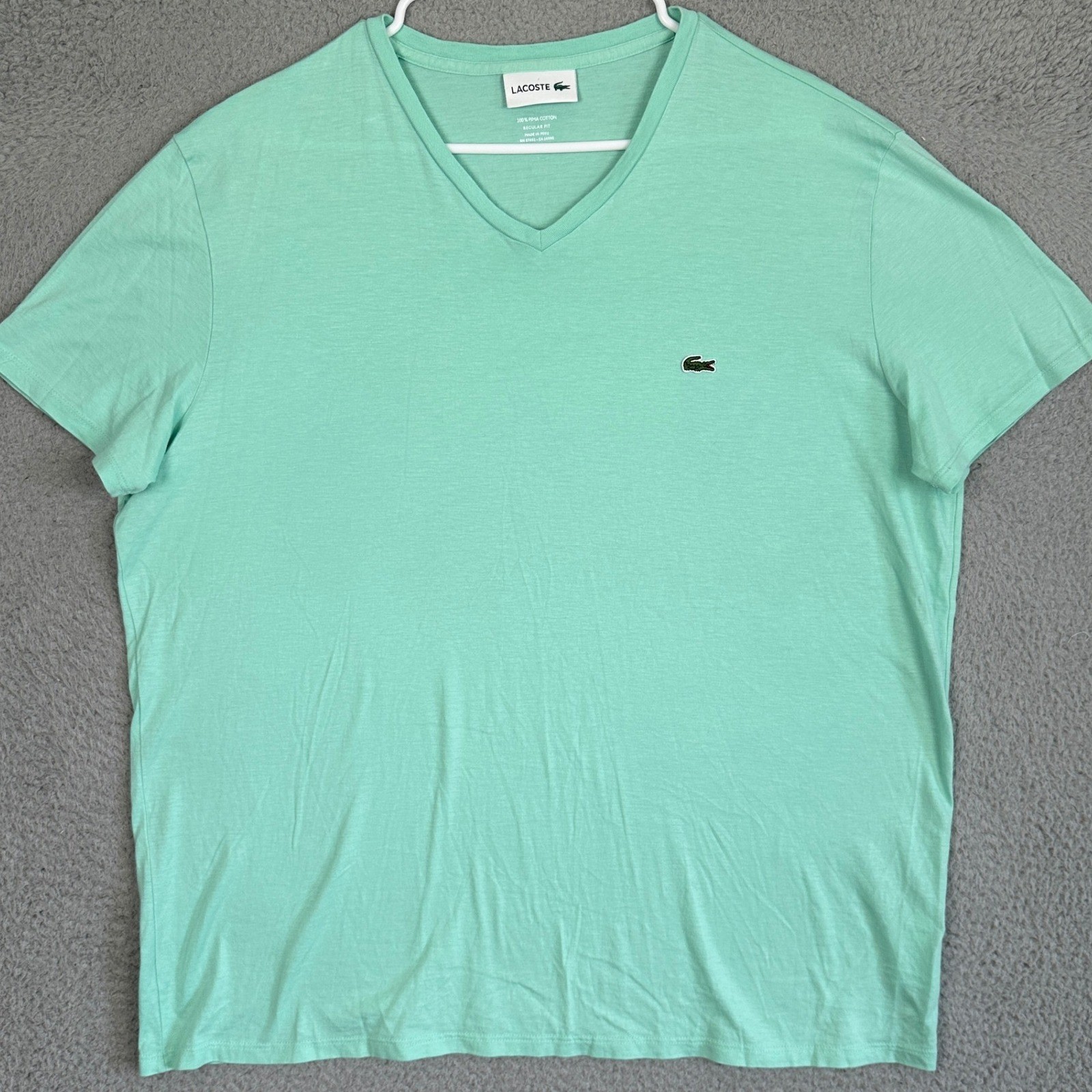 Lacoste 100% Pima Cotton T-Shirt Mens 2XL Mint Green V-Neck Short Sleeve Tee gallery