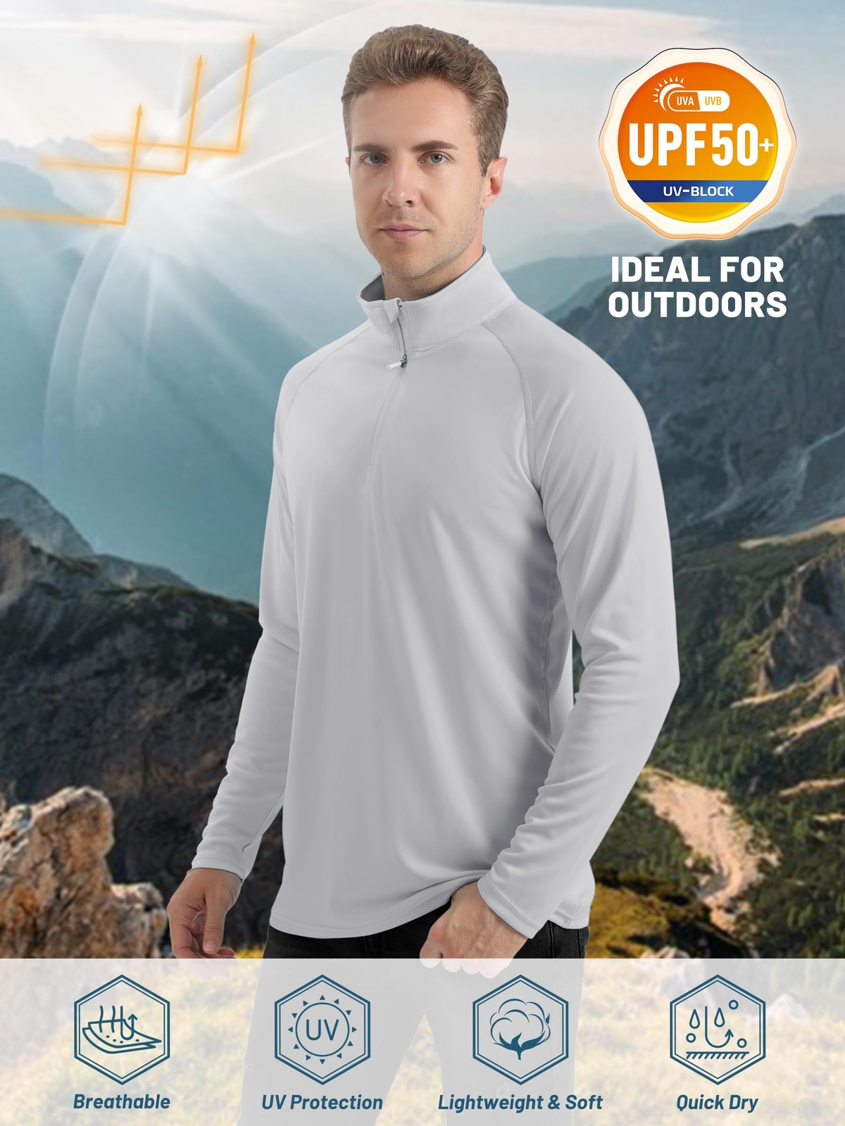 UPF50+ Mens 1/4 Zip UV Shirts Sun Protection Outdoor Fishing Performance T-Shirt gallery