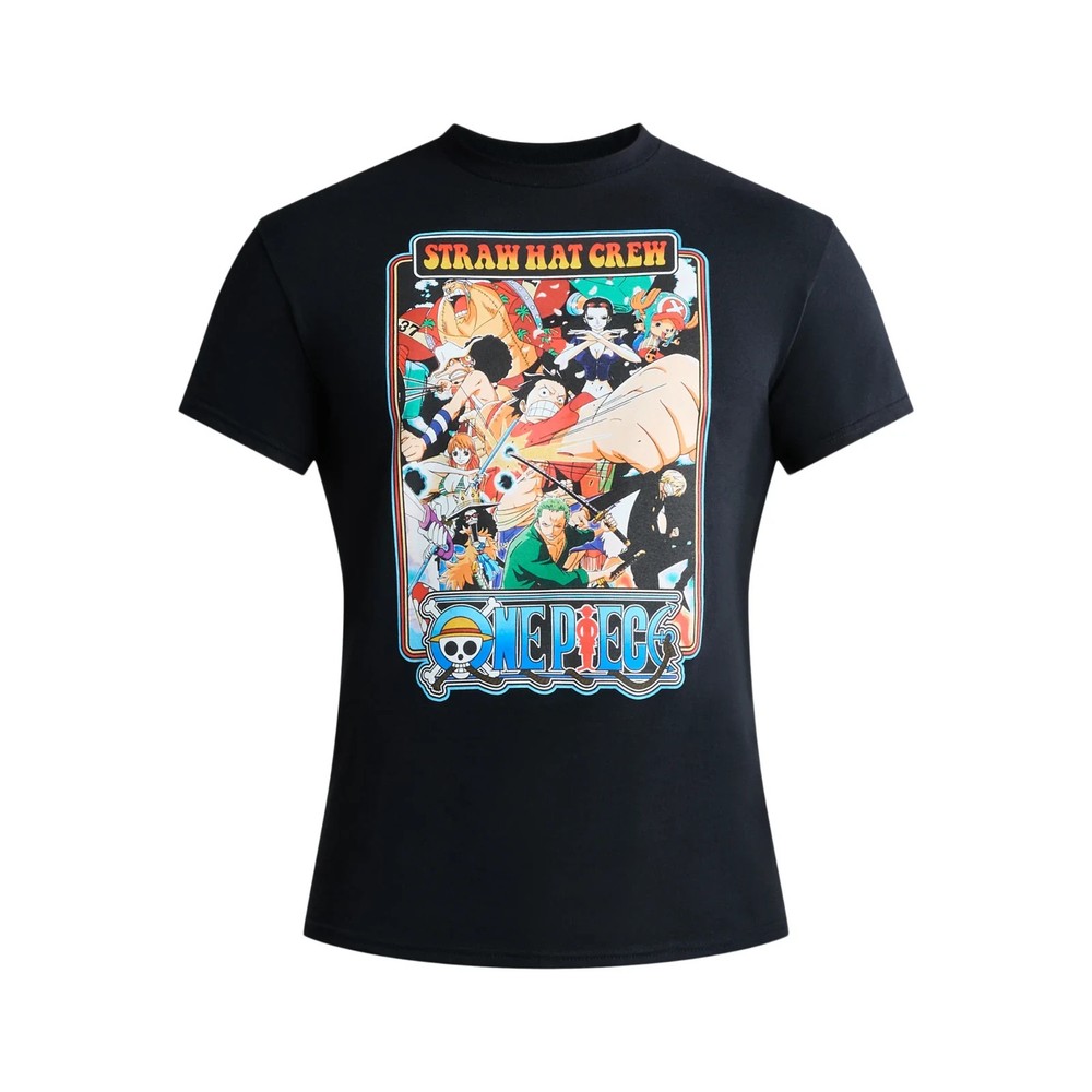 Mens One Piece Straw Hat Crew Short Sleeve T Shirt Black Anime X-Large XL