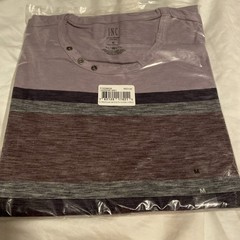 INK INC HORIZONTAL STRIPED GRAPHIC T-SHIRT LAVENDER GREY ADULT MEN’S MEDIUM NEW