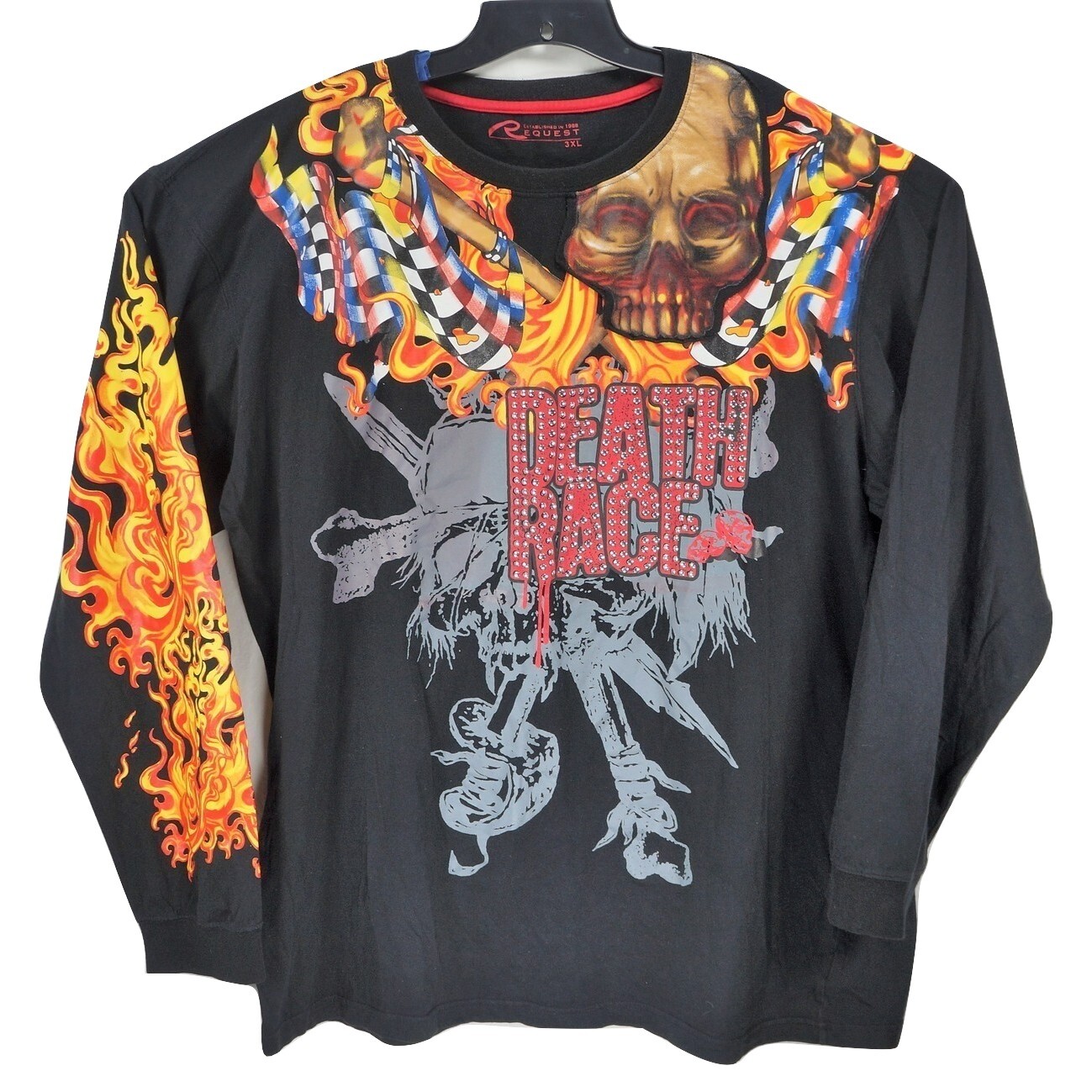 Request Men's Black 3XL Half Evil x 999 Death Race Skull & Flames gallery