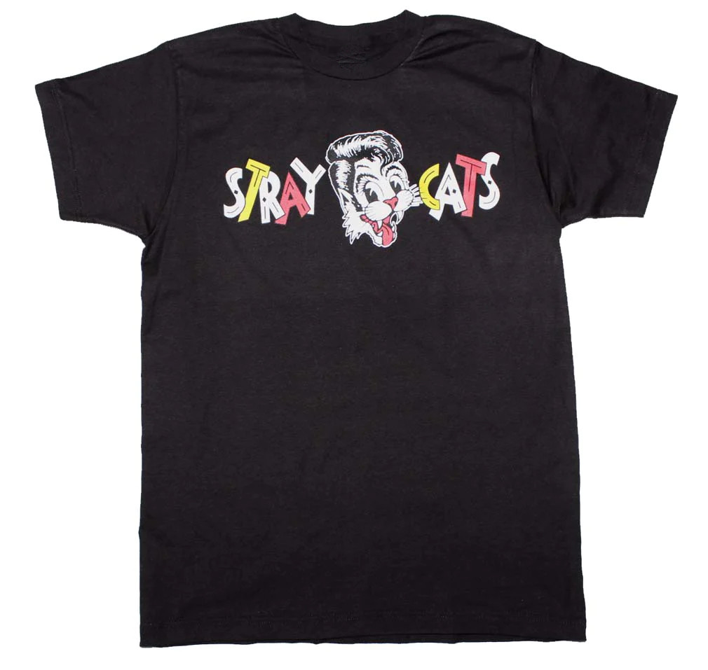 Vintage Stray Cats Band Cotton Black All Size Unisex Shirt