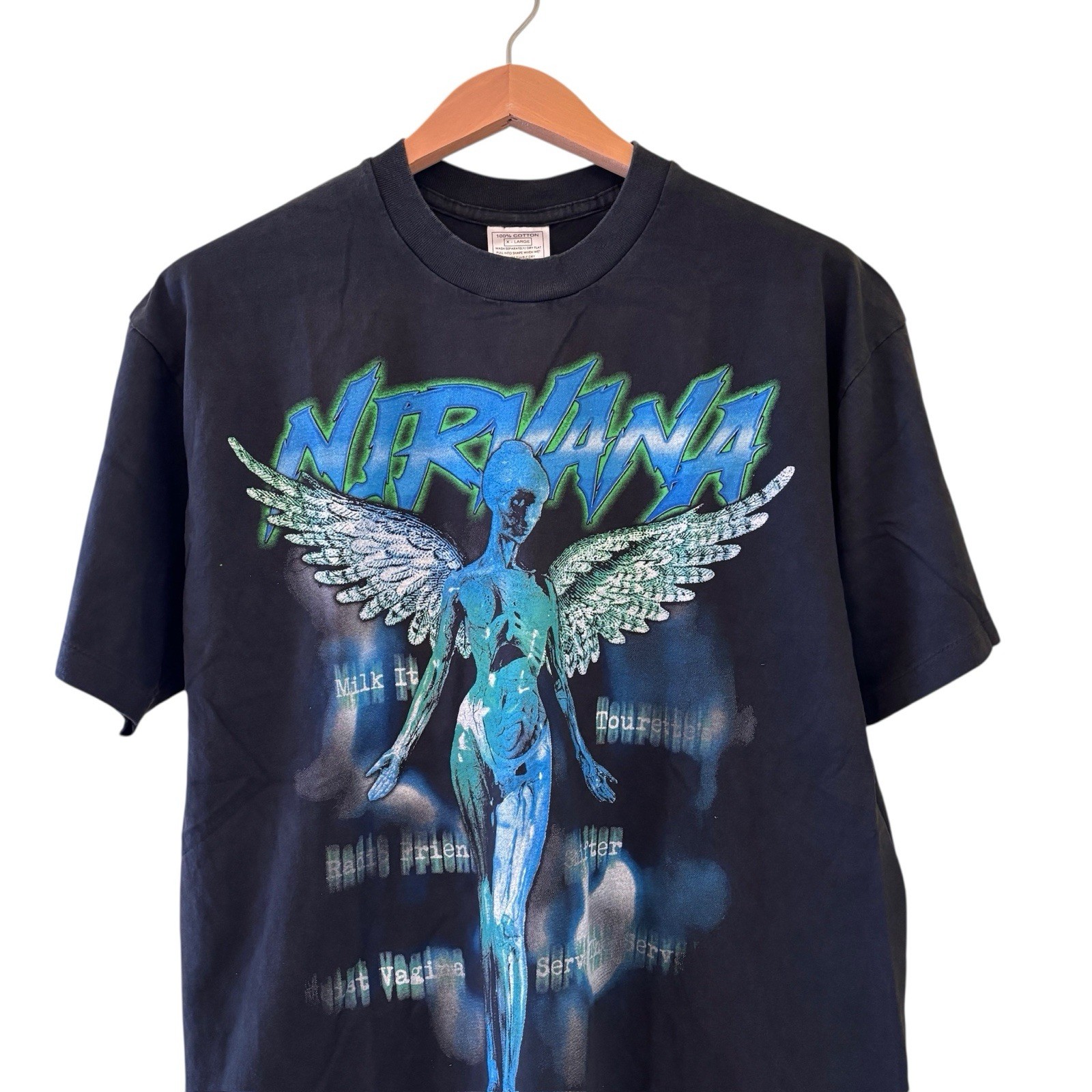 NIRVANA vintage IN UTERO Tour Shirt Blue Single Stitch REPRINT Size XL gallery