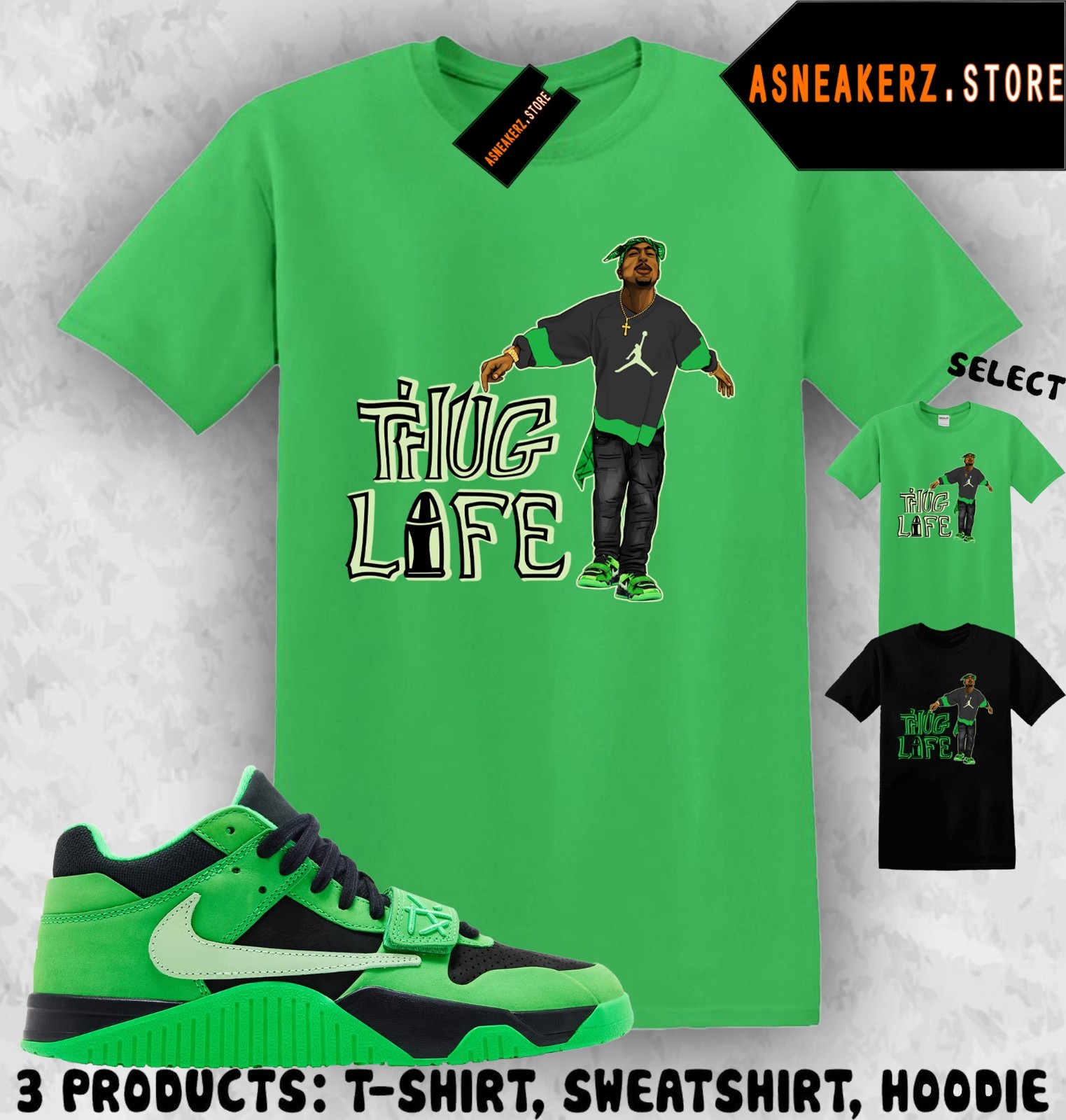 Shirt Matching Travis Jumpman Jack Green Spark Match Sneaker Sneakerhead Tupac gallery