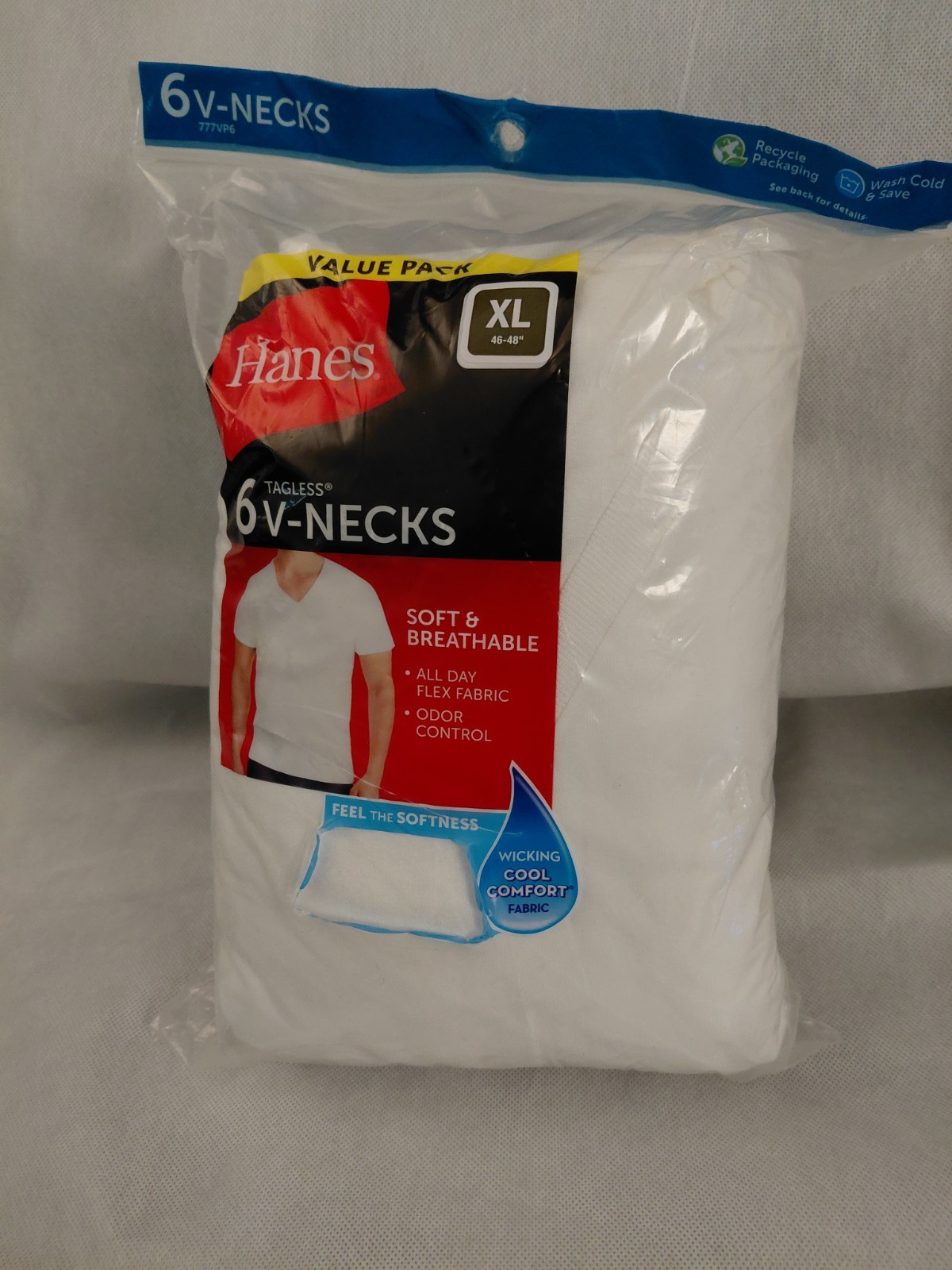 Hanes Men's tagless V-Necks T-Shirts White 6 Pack Size XL (46-48") gallery
