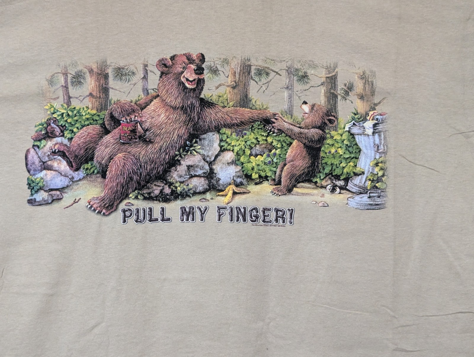 The Mountain Mens T-Shirt Vintage Beige Pull My Finger Leather Tag XL #5041