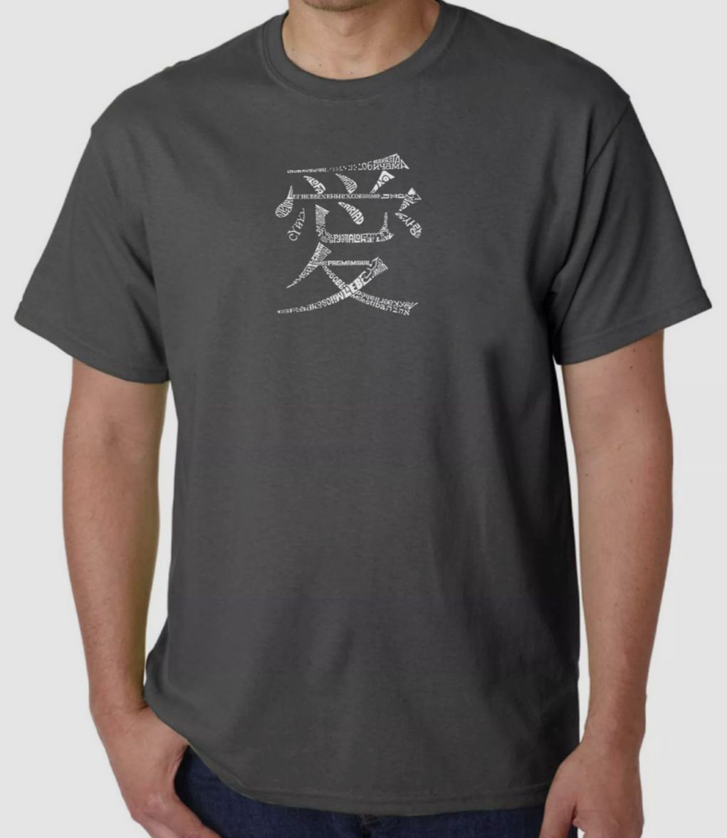 $25 La Pop Art Men’s Gray Short-Sleeve Crewneck Word Art T-Shirt Size Medium