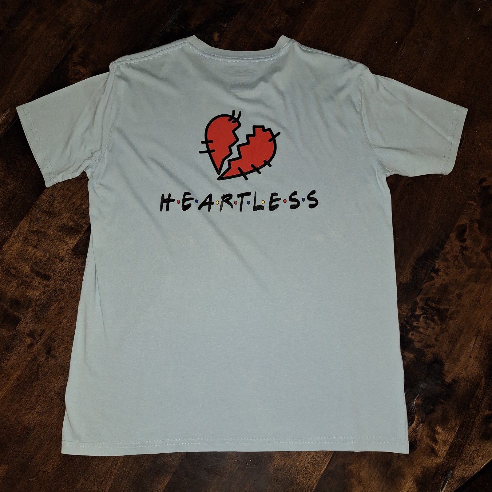 Light Blue Heartless Broken Heart Graphic Crew Neck Short Sleeve T-Shirt L gallery