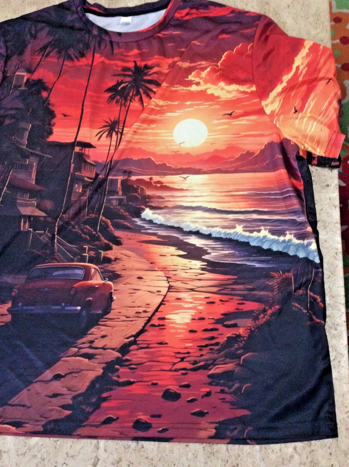 ADULT MEN'S 4X Miami Sunset Beach T-shirt TEE Lightweight rayon Vivid Graphics gallery