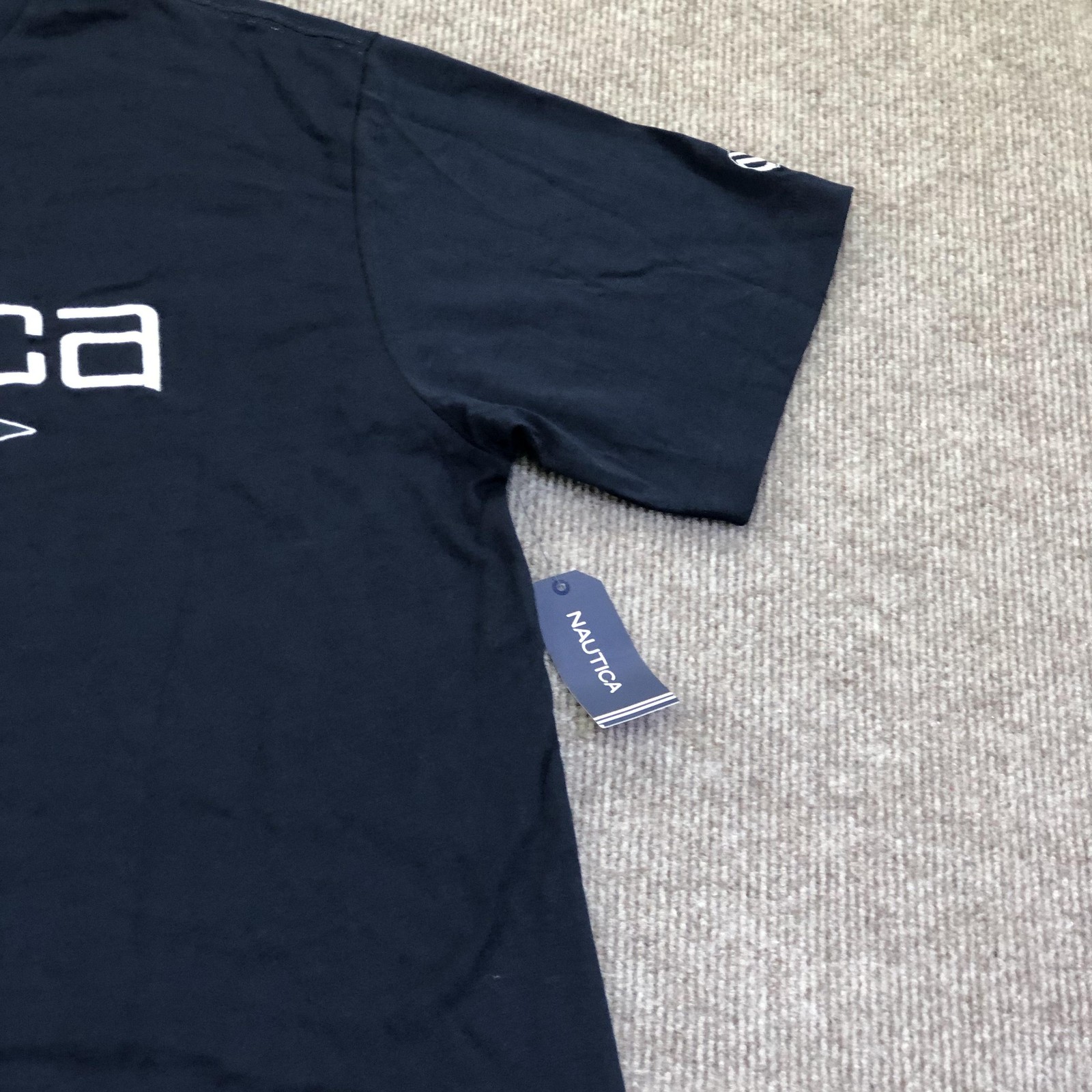 Nautica Shirt Mens Medium Navy Big Logo Flags Graphic Tee Tagless Nautical gallery