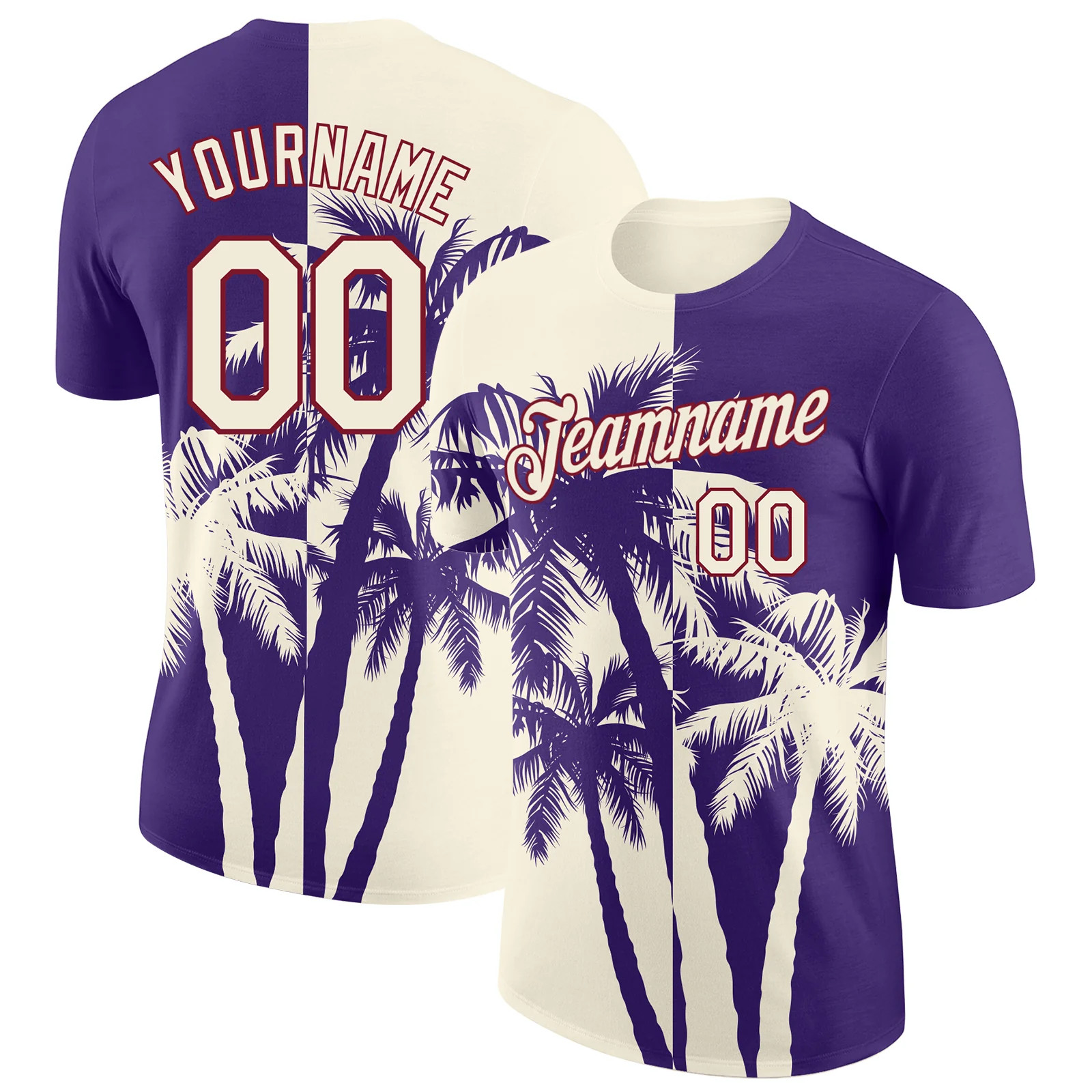 Custom Purple Cream Crimson Hawaii Palm Tree T-Shirt Tropical Summer Mens gallery