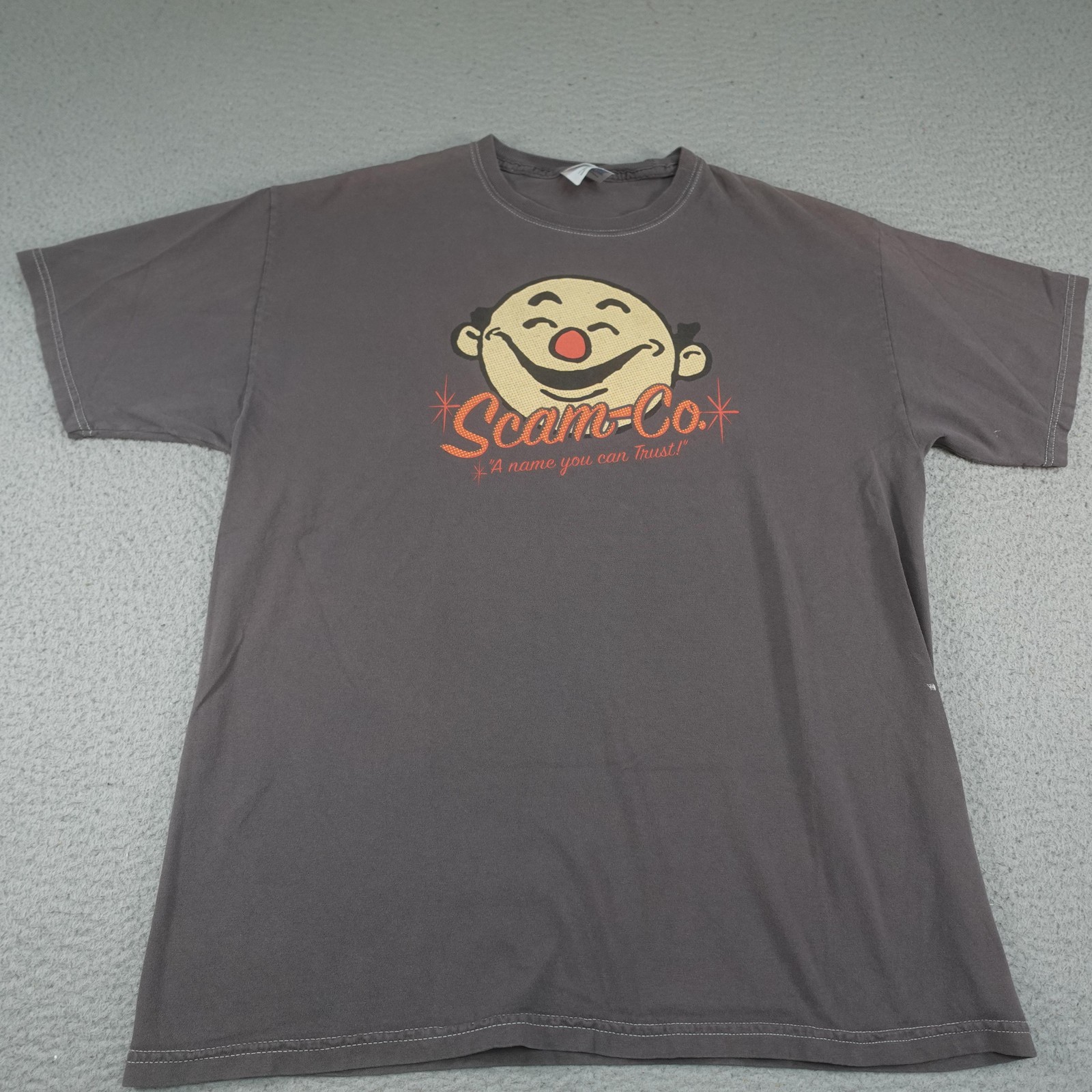 Vintage Scam Co Shirt Mens Large Gray Funny Graphic Tee Novelty Humor Cartoon