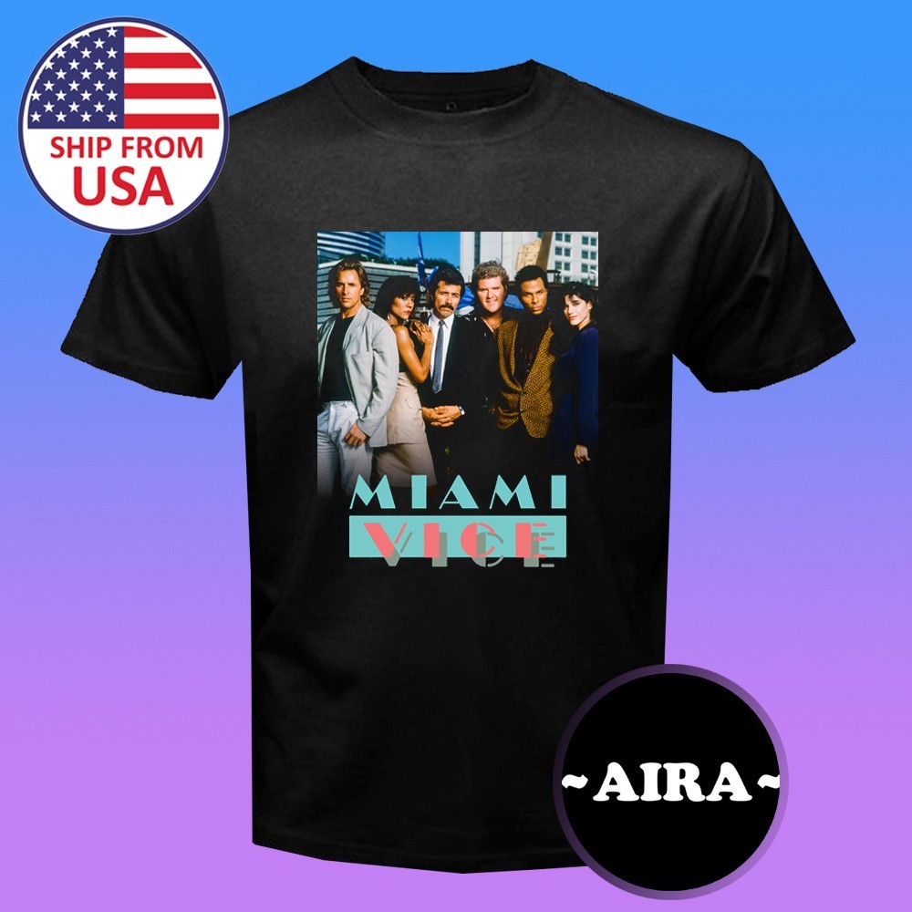 Miami Vice Retro Action Movie 80’s Cops Men’s Black Size S-5XL