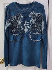 AFFLICTION Men’s Sz L Waffle Thermal Shirt Long Sleeve Distressed AOP