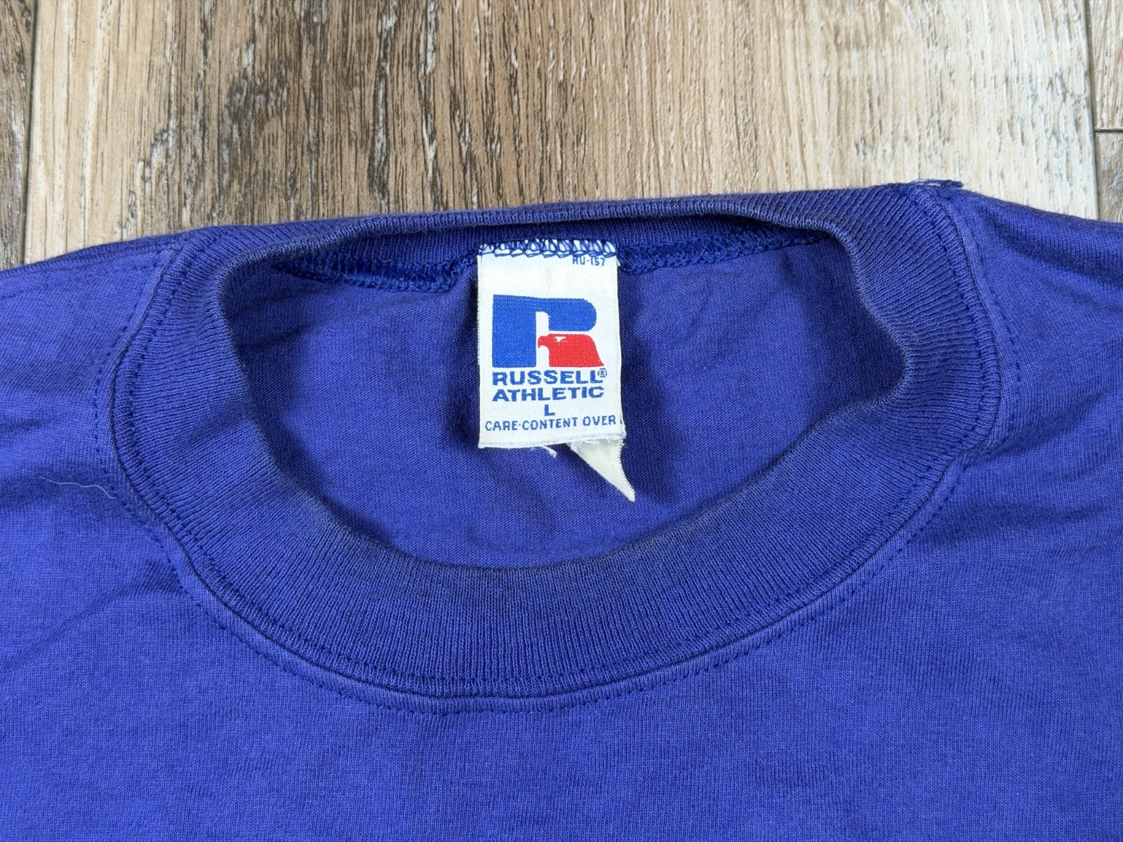 Vintage Russell Athletic T-Shirt Large Royal Blue High Cotton Pocket 90s gallery