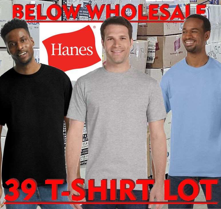 Below WHOLESALE Blank DiY T-Shirt - 39 HANES 5180 5250 Bulk Lot gallery
