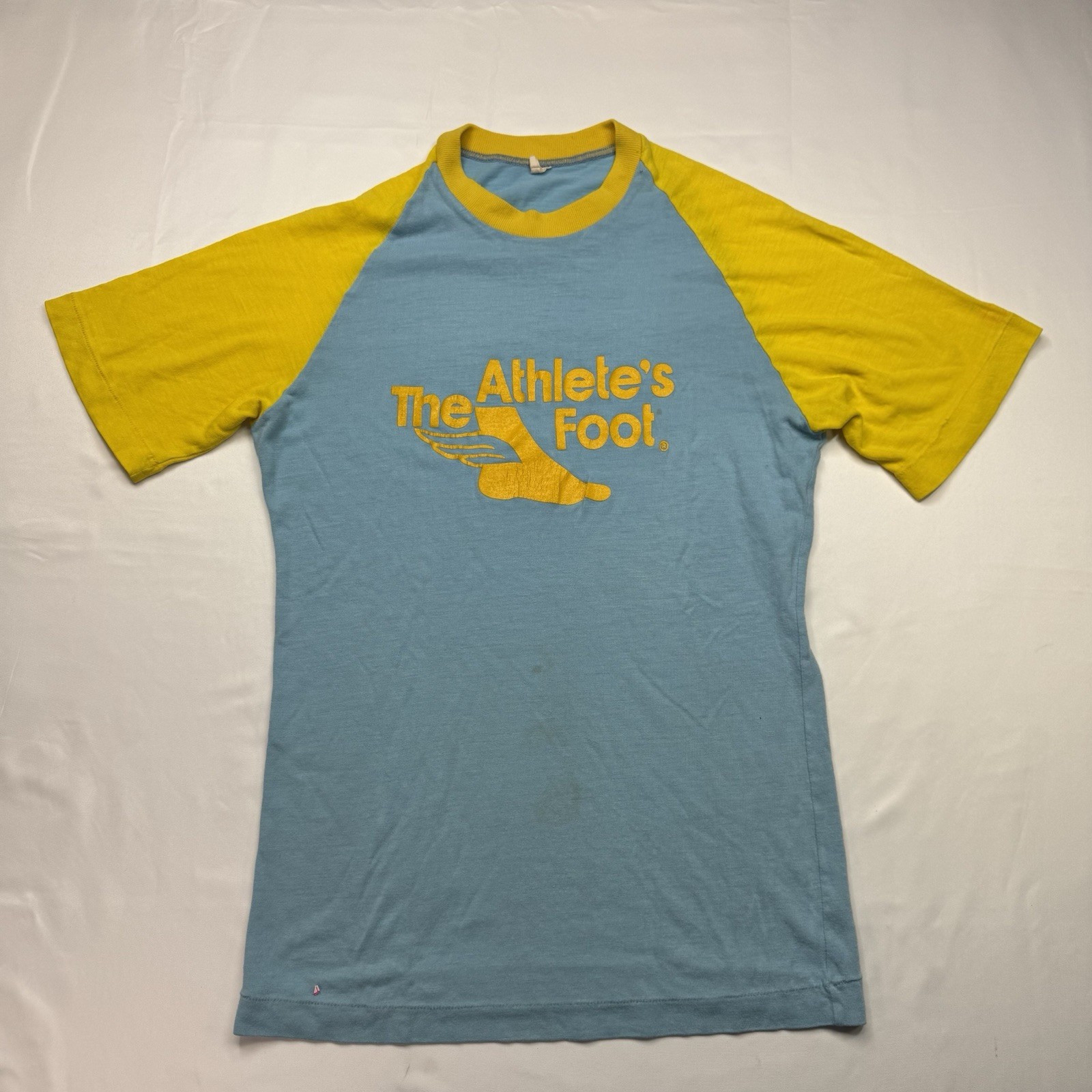 Vintage 70s Athlete’s Foot T-Shirt Medium Single Stitch Blue Yellow Stained gallery