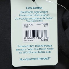 Tommy John Cool Cotton High Stretch T-Shirt Black Men’s 4XL