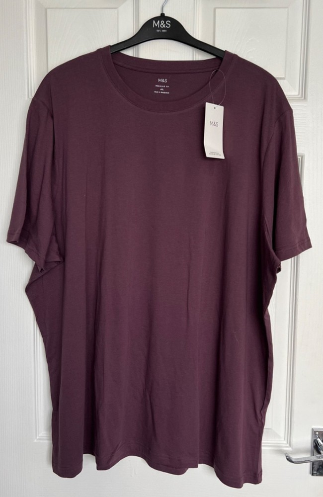 NEW M&S Mens Dusted Plum Regular Fit Cotton Rich Crew Neck T-Shirt Size 4XL