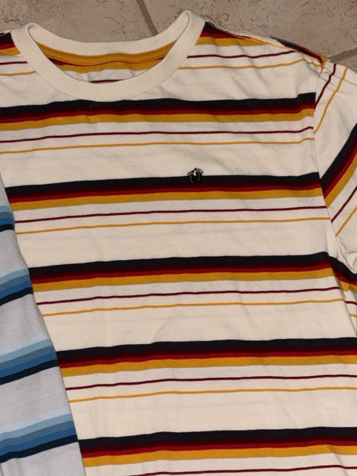 2 - Men’s Hang Ten Striped SS Shirts In Gray W/blue & Cream w/ Brown In Size S gallery