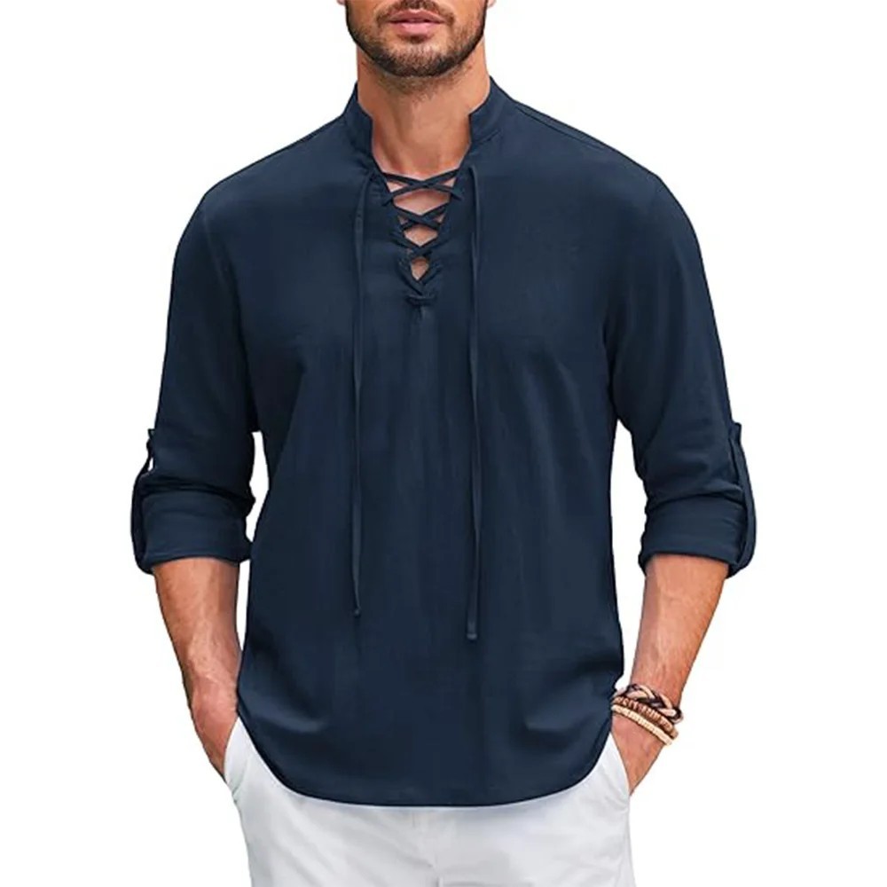 Men’s Renaissance Cotton Linen Shirt Long Sleeve Gothic T-shirt Tee Summer Gift gallery