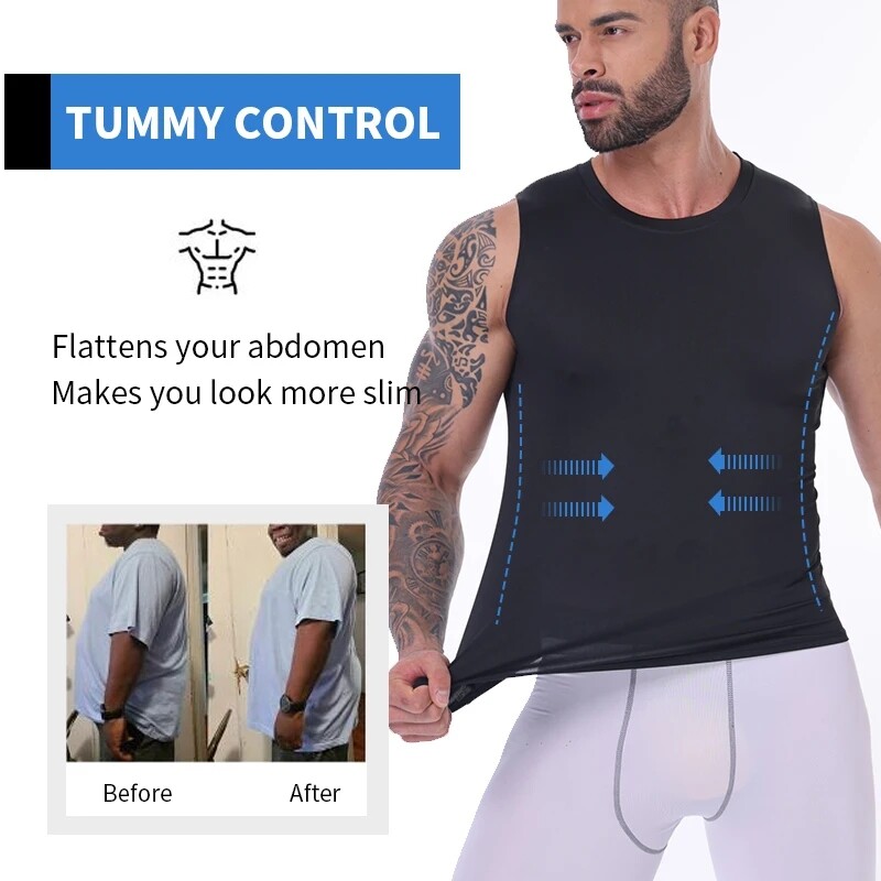 Mens Slimming Tummy Body Shaper Vest Compression T-Shirt Fitness Muscle Tank Top gallery