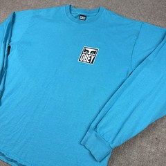 OBEY Shirt Mens Large Blue Double Sided Logo Y2K Tee Culture Streetwear Art Eyes