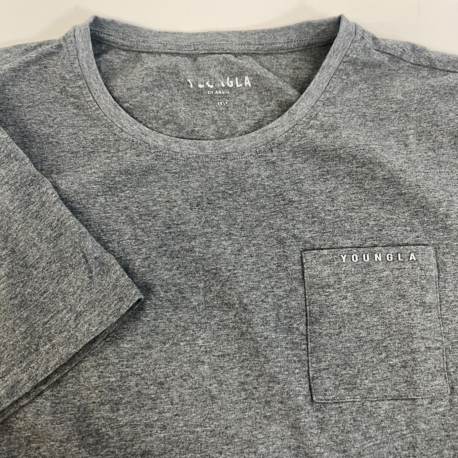 YoungLA Shirt Mens Extra Large Gray Pocket Crewneck Curved Hem Casual YLA406 Tee gallery