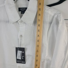 NEW BoohooMAN Super Oversized Linen Blend Shirt & Baggy Trousers White Sz M