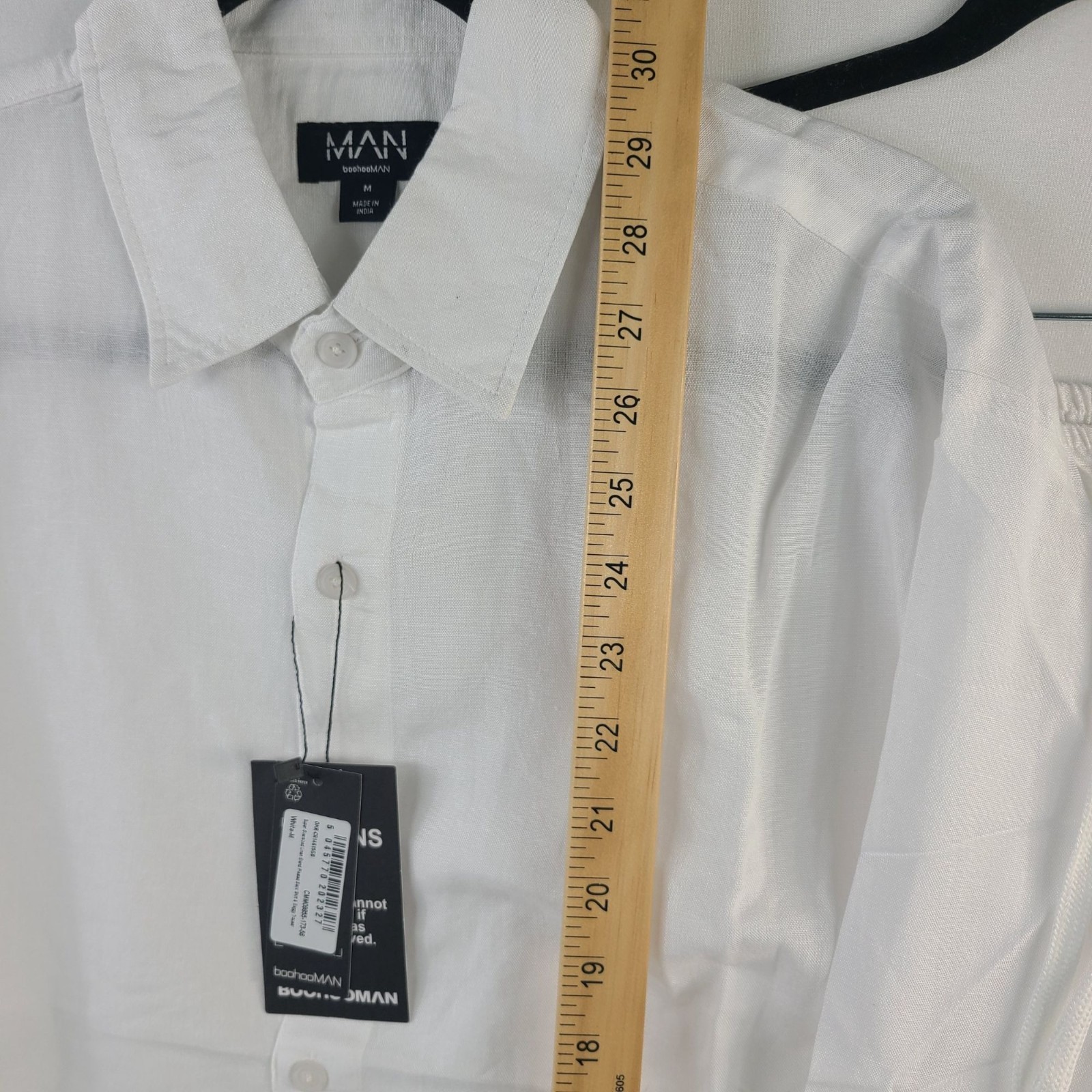 NEW BoohooMAN Super Oversized Linen Blend Shirt & Baggy Trousers White Sz M gallery