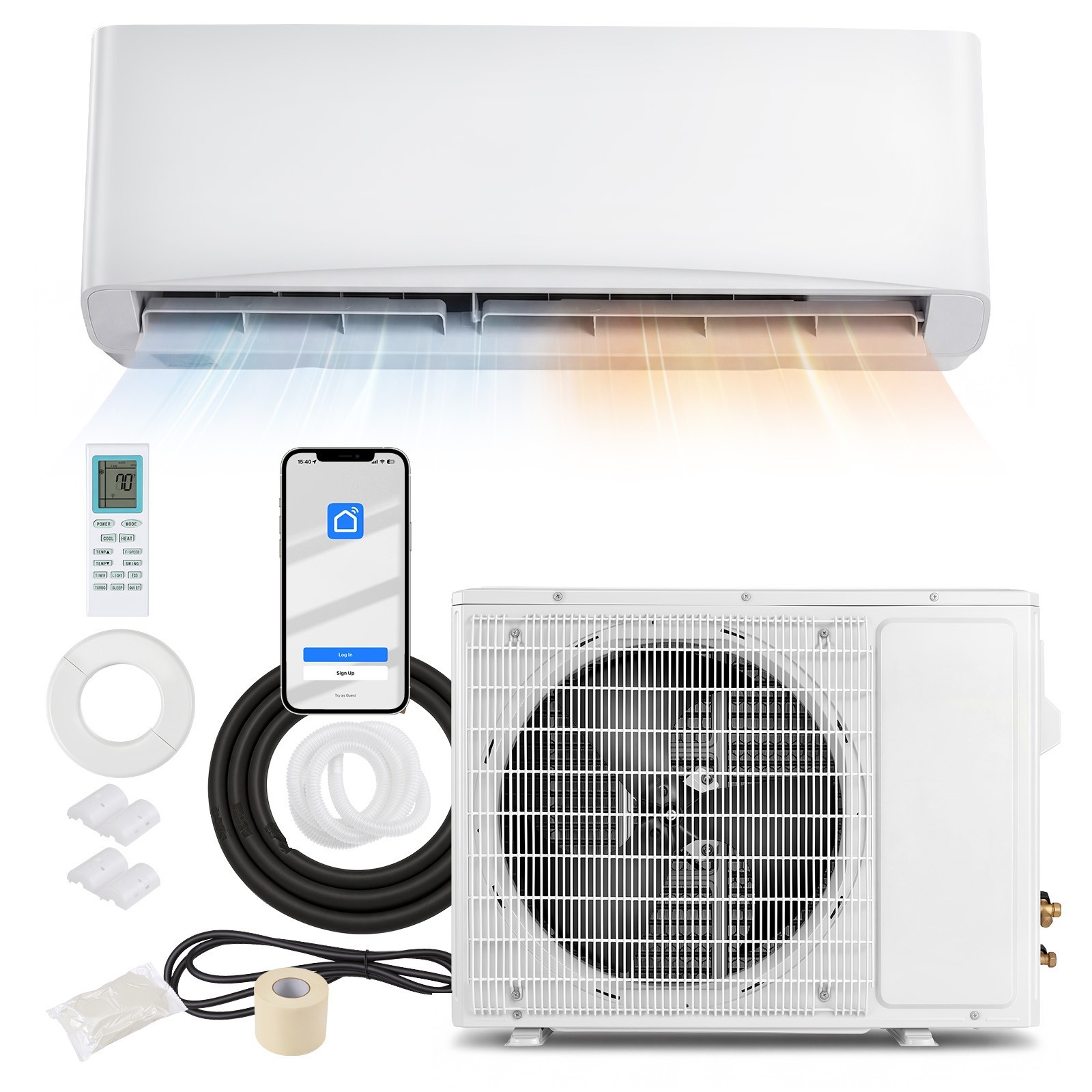 12000 BTU Mini Split AC, Wall Air Conditioner w/Heating Pump, WiFi & App Enabled