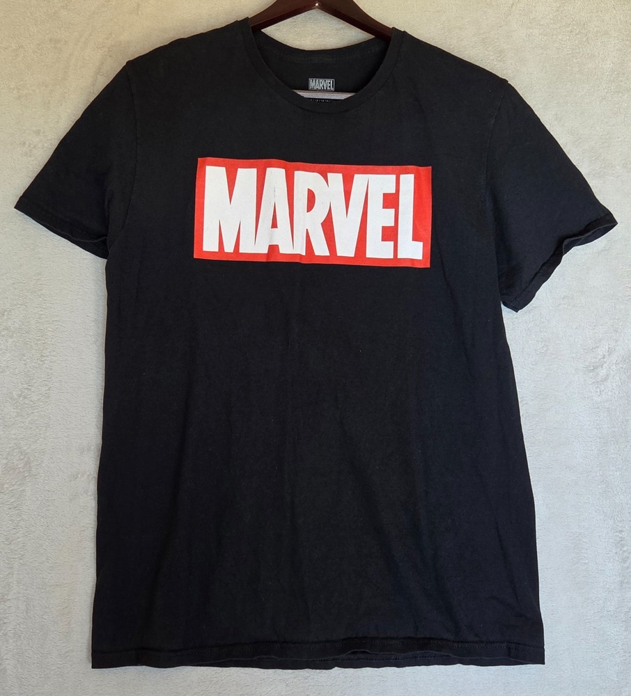 Marvel Comics T-Shirt Men Large Black Red Box Logo Graphic Tee Short Sleeve