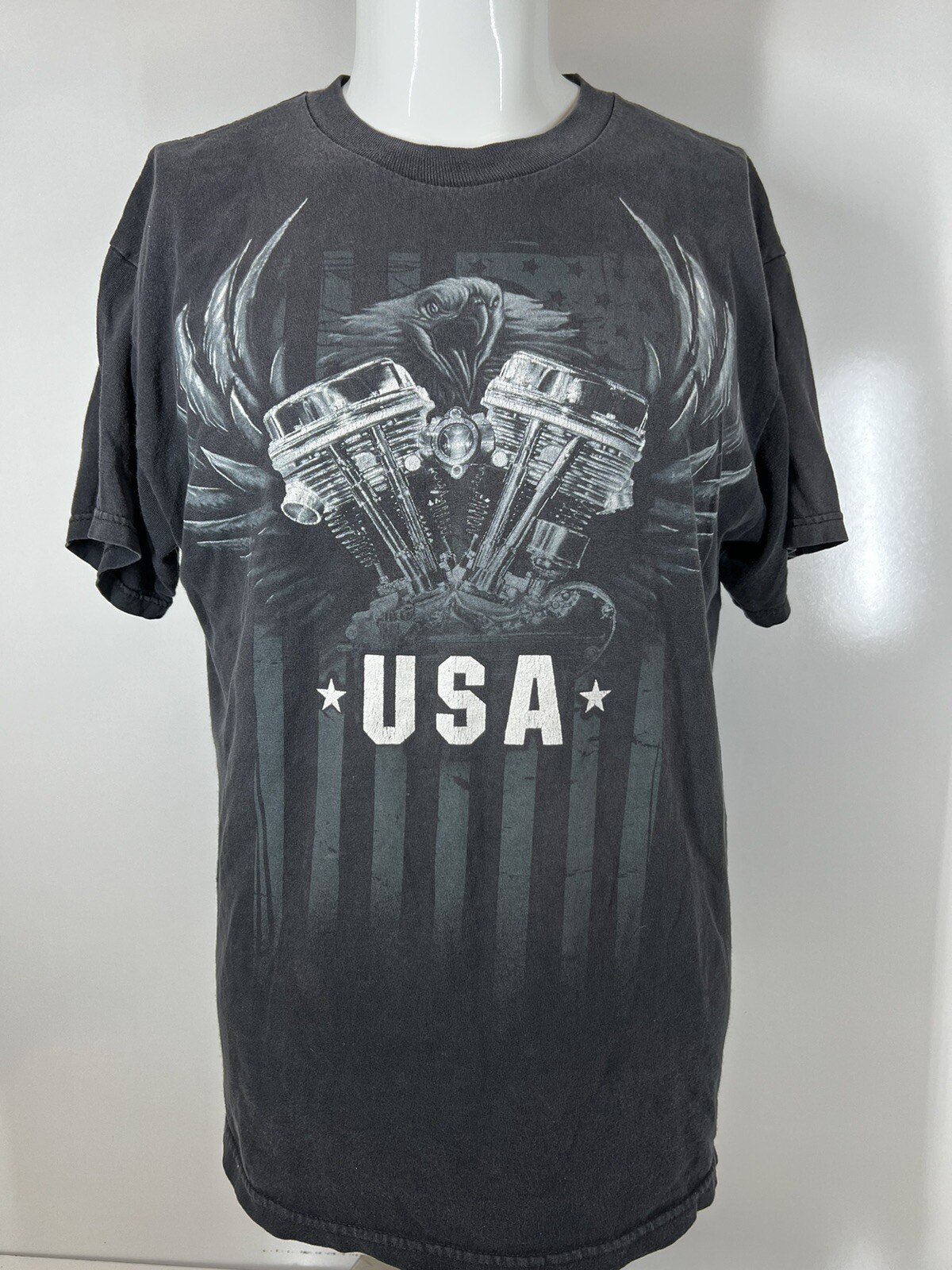 National Heritage Black Motorcycle Engine Eagle Short Sleeve Shirt Unisex SZ L gallery