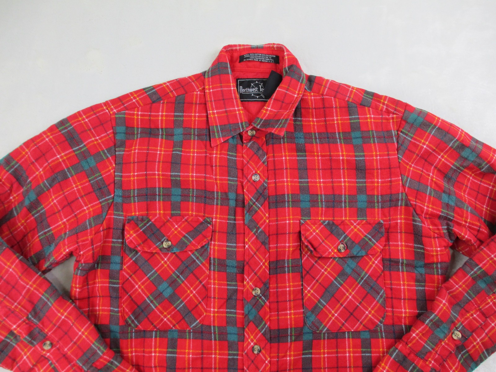 VINTAGE Northwest Territory Shirt Mens Medium Red Flannel Shacket Chore Quilted* gallery