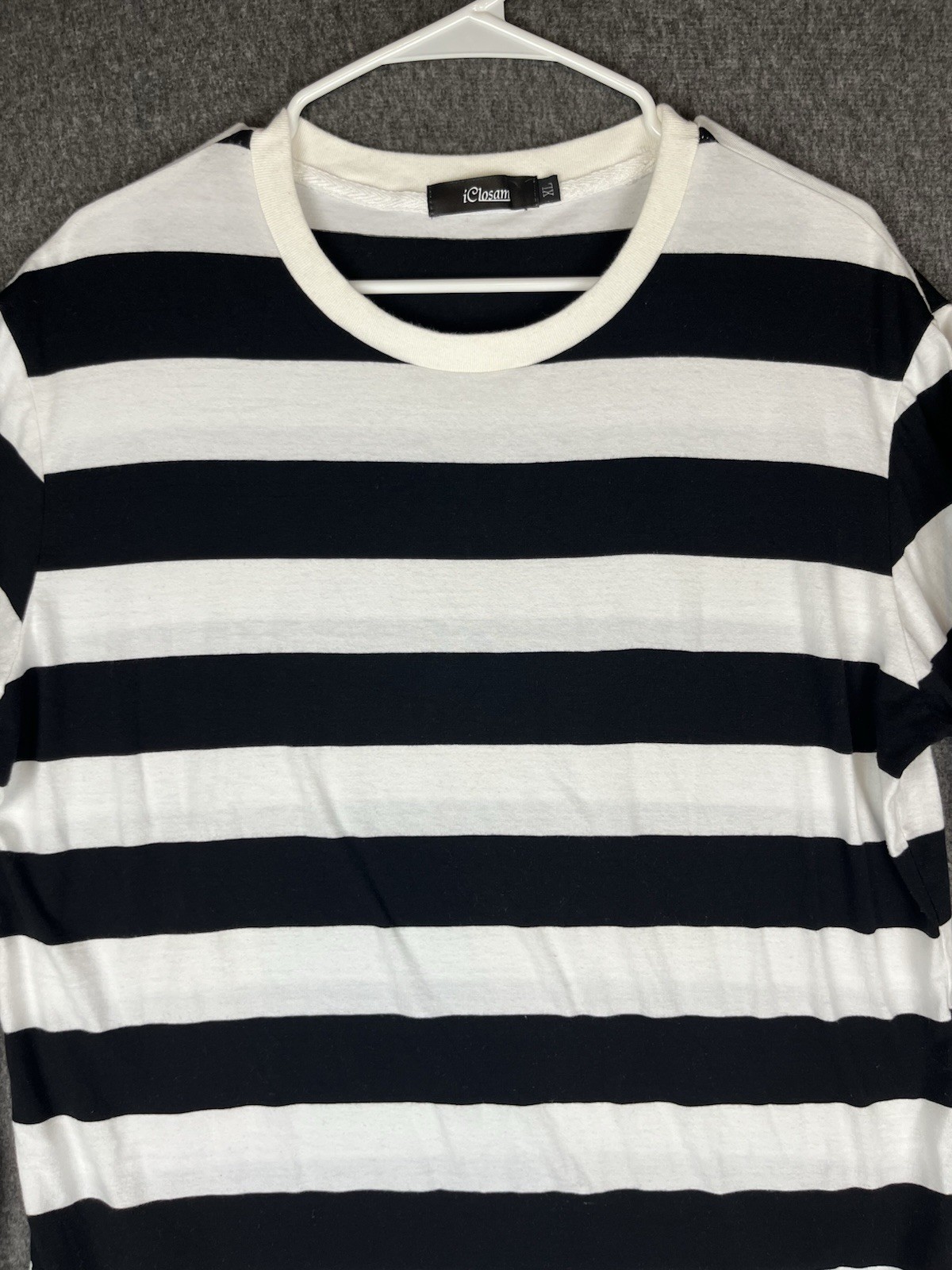 iClosam Shirt Mens XL Long Sleeve White Black Striped Stretch Casual gallery
