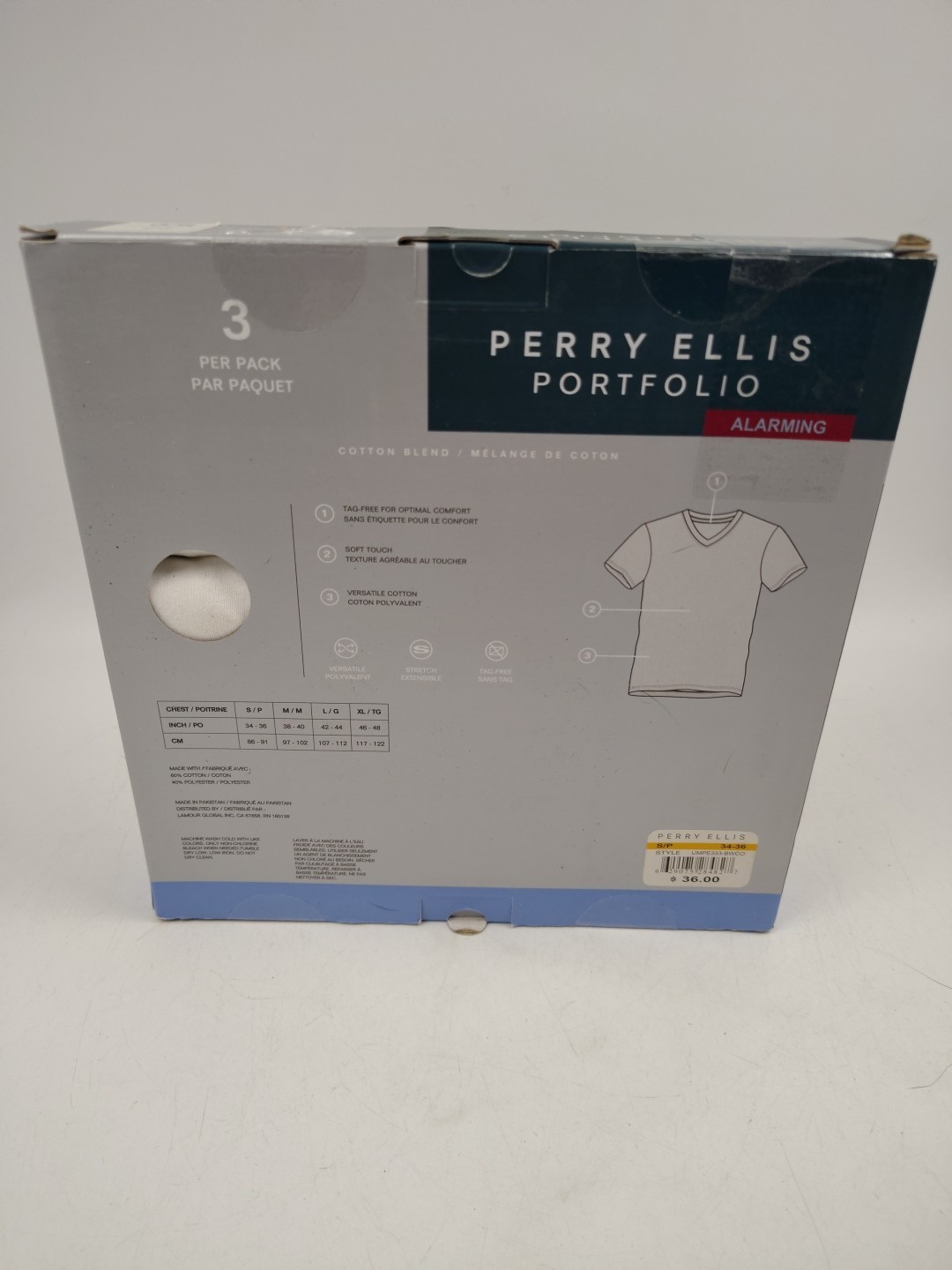 NIB Perry Ellis Portfolio 3 Pack Men's Small V-Neck White T-Shirt Cotton Blend gallery