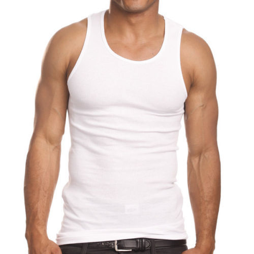 Pack of 3 Mens 100% Cotton Tank Top A-Shirt Wife Beater Undershirt Ribbed Muscle gallery