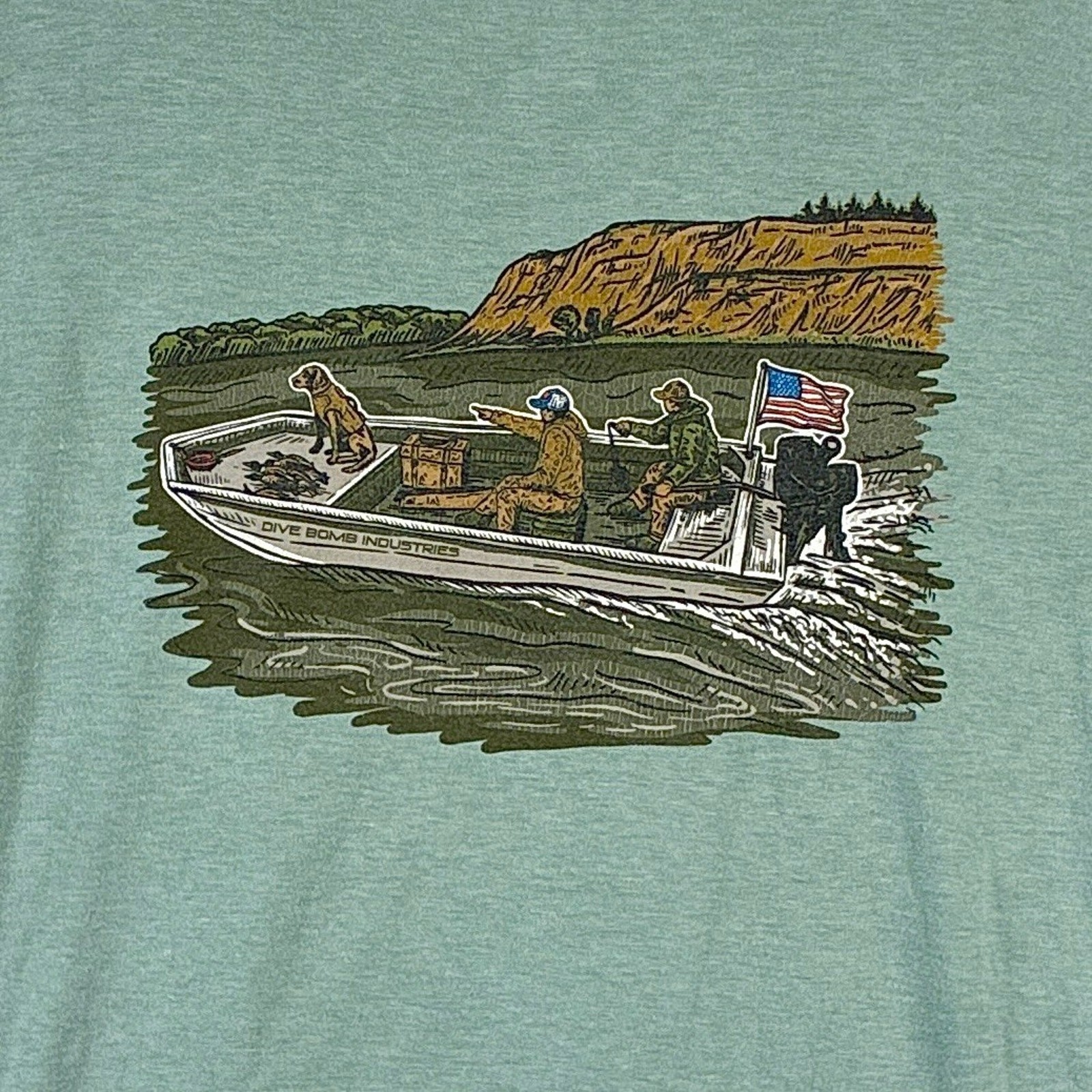 Dive Bomb Industries TShirt Mens XL Green American Flag Outdoors Veteran Patriot gallery