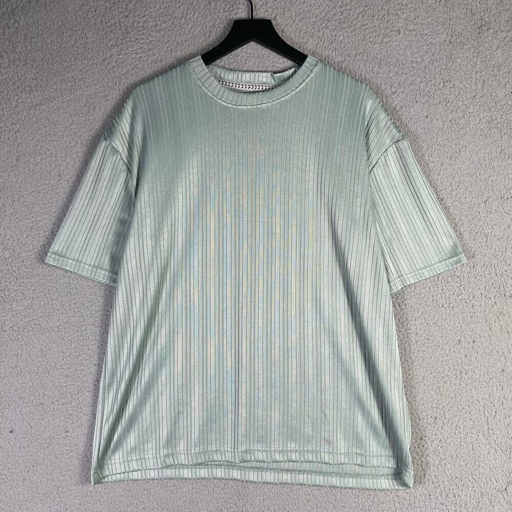 Men's Mint Green Textured Short Sleeve Button Up Shirt Large NYC Casual Summer gallery
