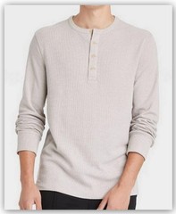 Long Sleeve TEXTURED HENLEY Shirts- Goodfellow Burgundy Gray Tan White Basil 1