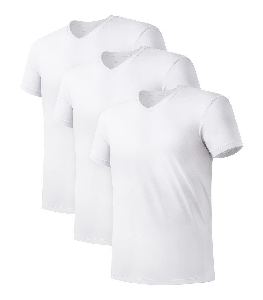 DAVID ARCHY Men’s Undershirt Bamboo Rayon MoistureWicking White TShirts Stret…