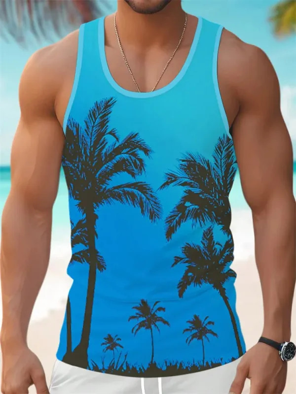 Summer Tank Top Men's Hawaii Beach Casual Clothing Quick Drying Silk Fit. gallery