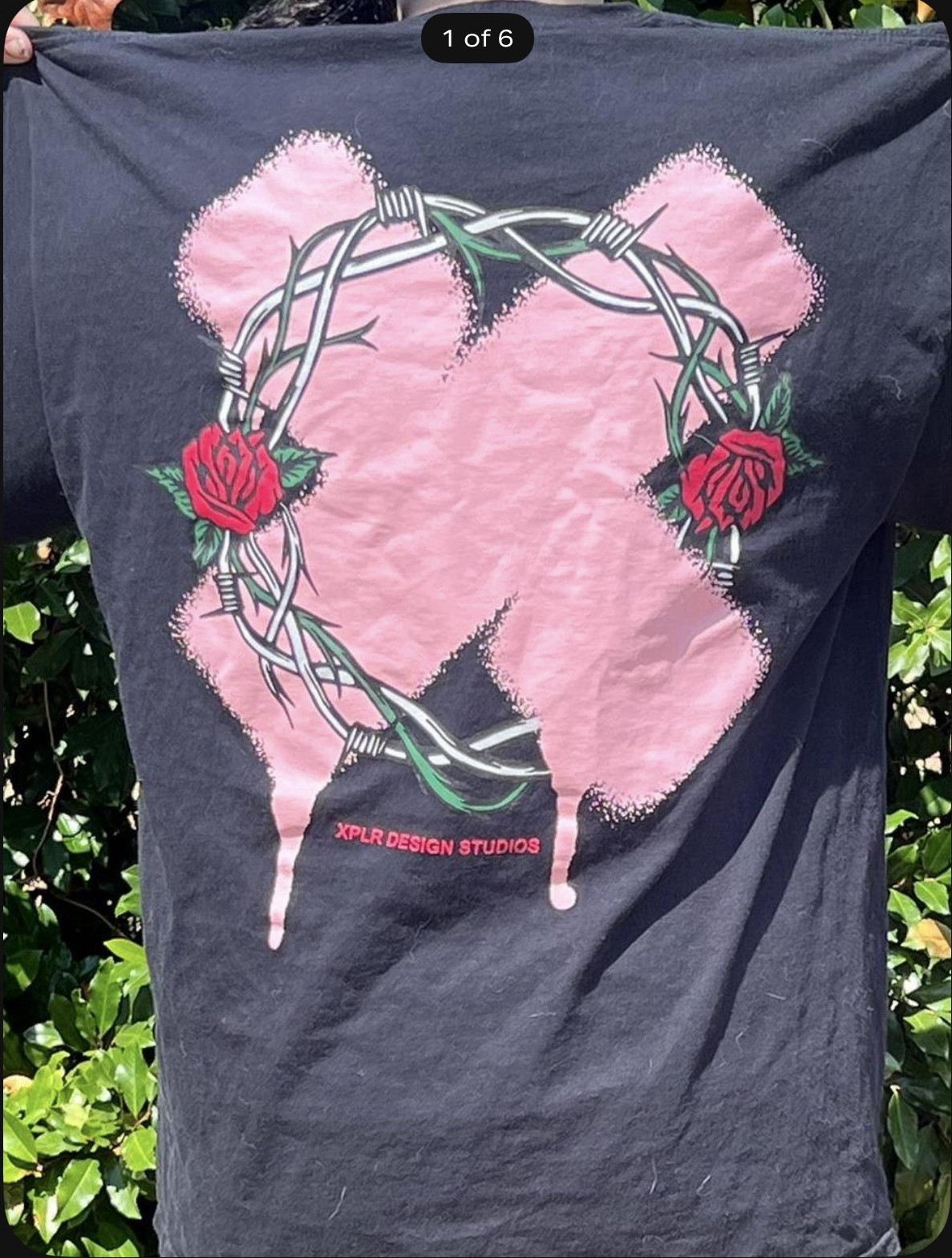 XPLR Design Studios Black XL Double-Sided Rose Graphic Crew Neck Cotton Tee