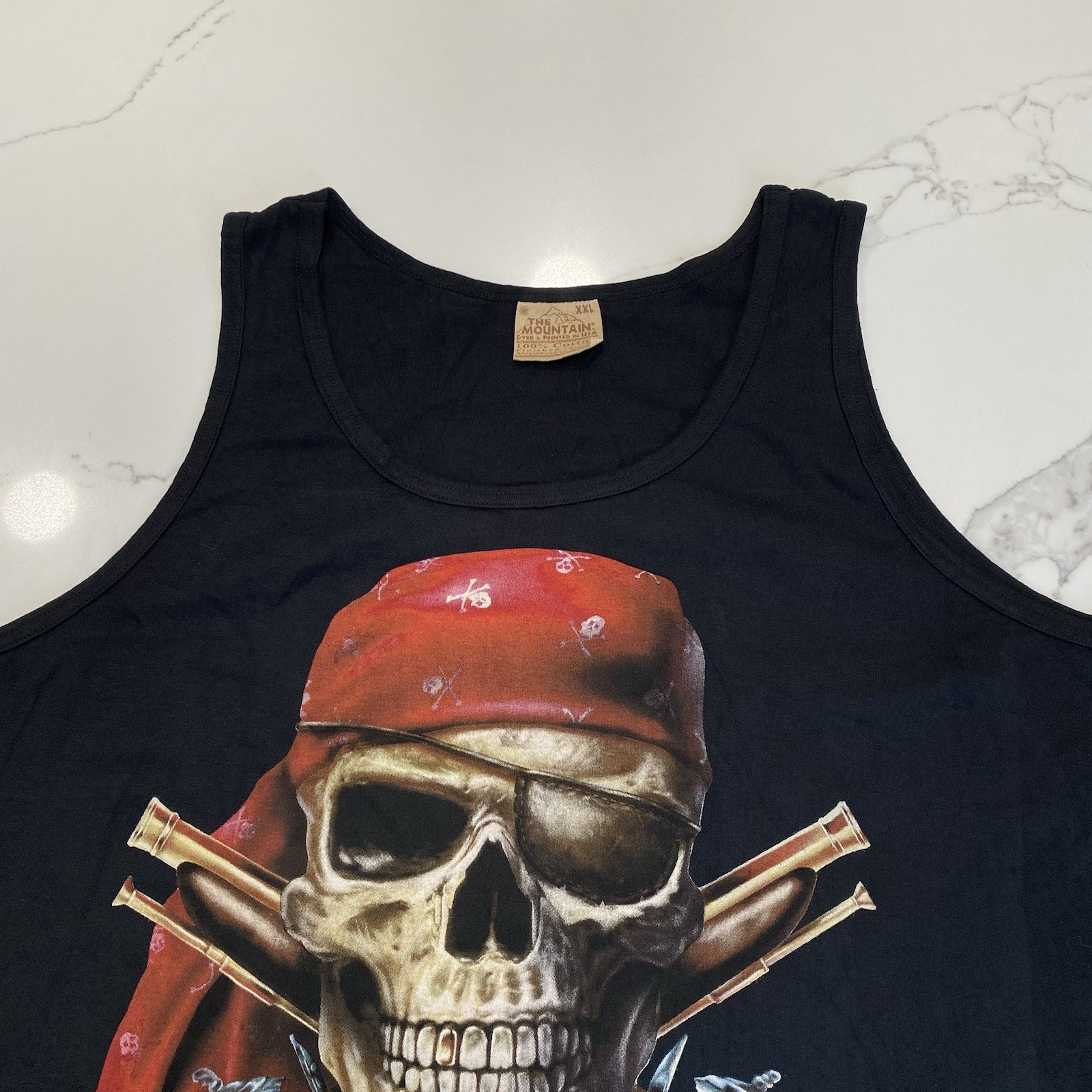 Vintage The Mountain Tank Top Mens 2XL Black Pirate Skull Sleeveless Cotton New gallery