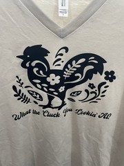 Bella + Canvas Beige Chicken Graphic V-Neck T-Shirt L Short Sleeve