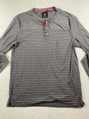 Mountain And Isles Mens Large Long Sleeve Gray Striped Henley Shirt