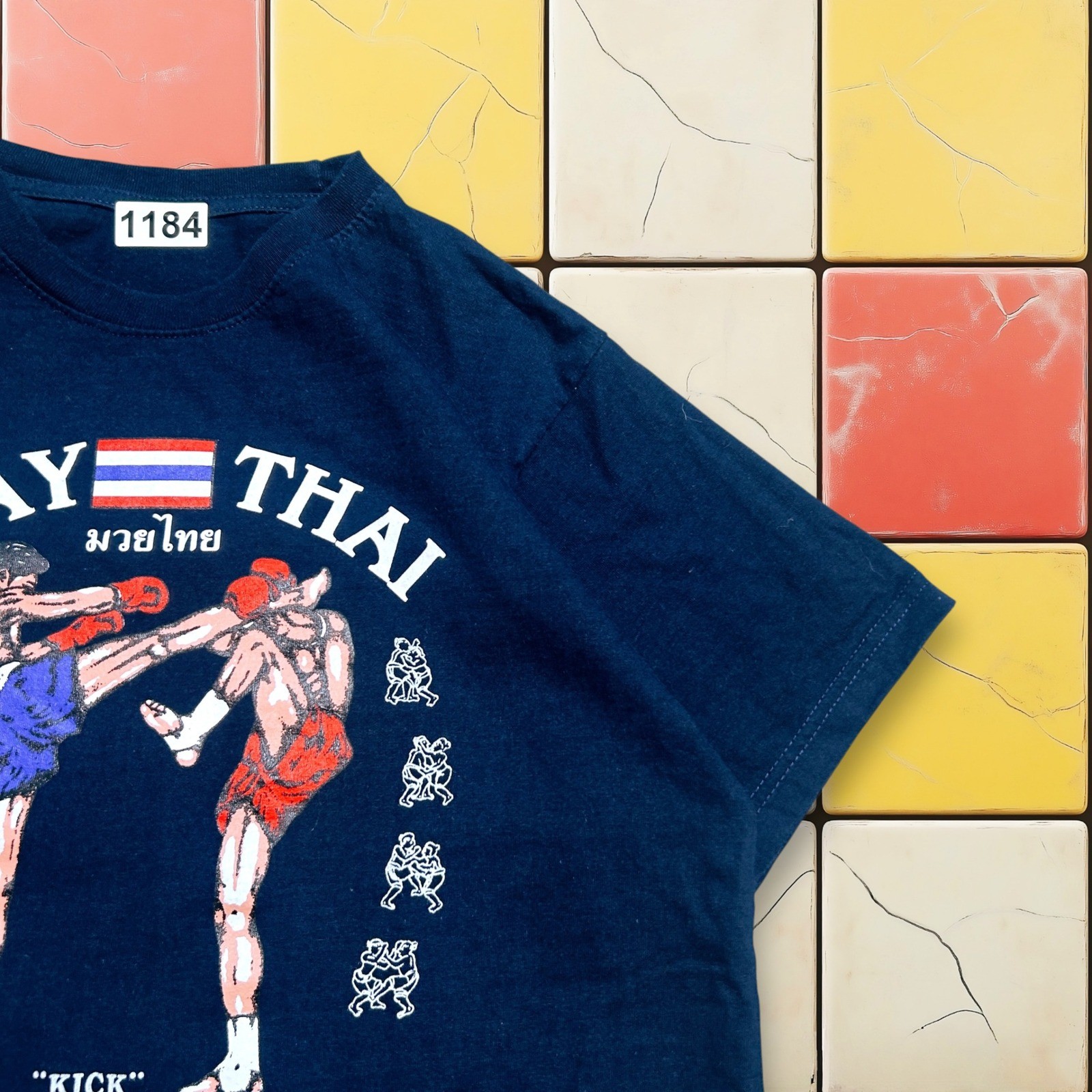 VTG Muay Thai Y2K Kick Boxing Shirt Men S Navy MMA Thailand Tee Kick Leeson gallery