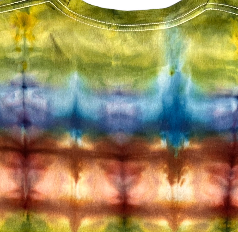 Surfer Style Ice Tie Dye T-Shirt, Unisex L SS, Avocado Blue & Brown gallery