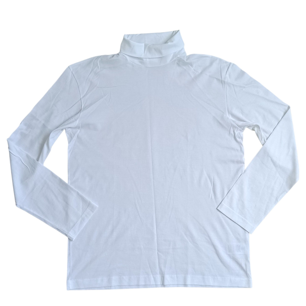 Sunspel Men’s Small White Cotton Roll Neck Long Sleeve T-Shirt Tee Top
