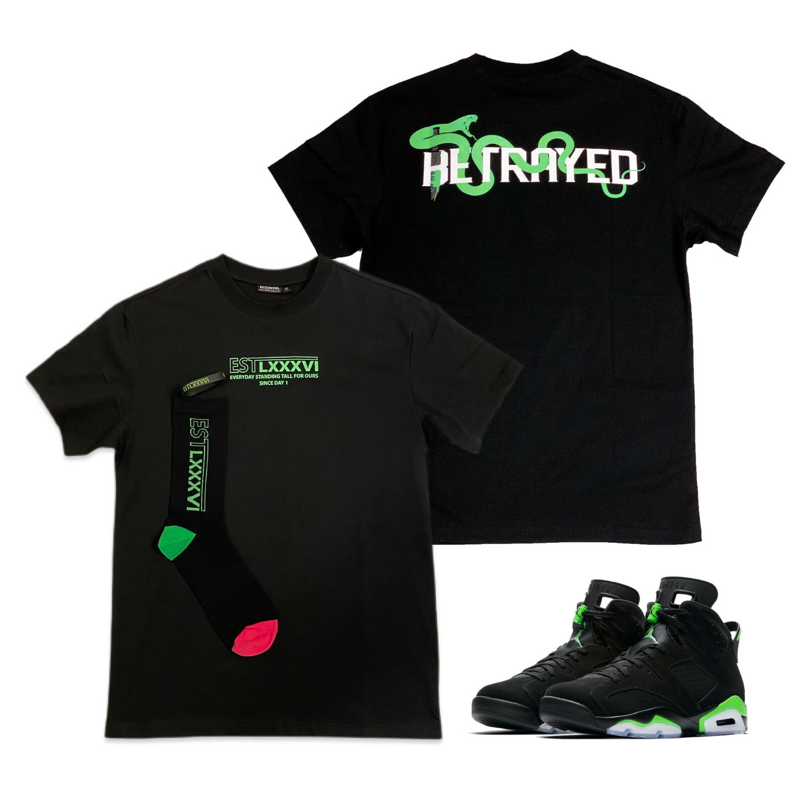 Tee & Sock Combo to Match Air Jordan 6 Retro "Electric Green", S-3X, BETRAYED gallery